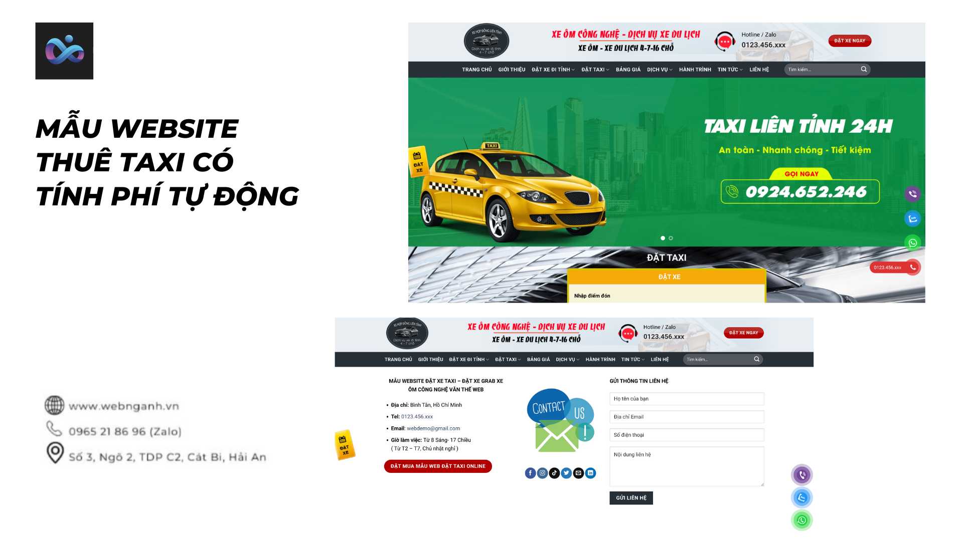 Mẫu Website thuê taxi có tính phí tự động