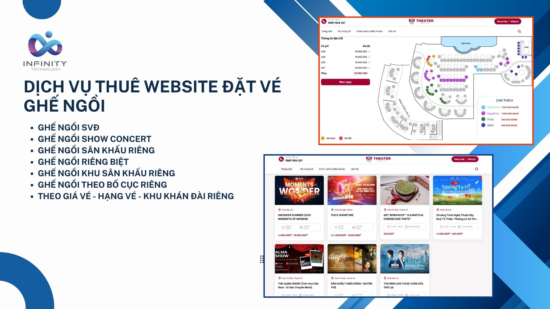 Dịch Vụ Thuê Website App Mobile Đặt Vé Show, Ghế Ngồi
